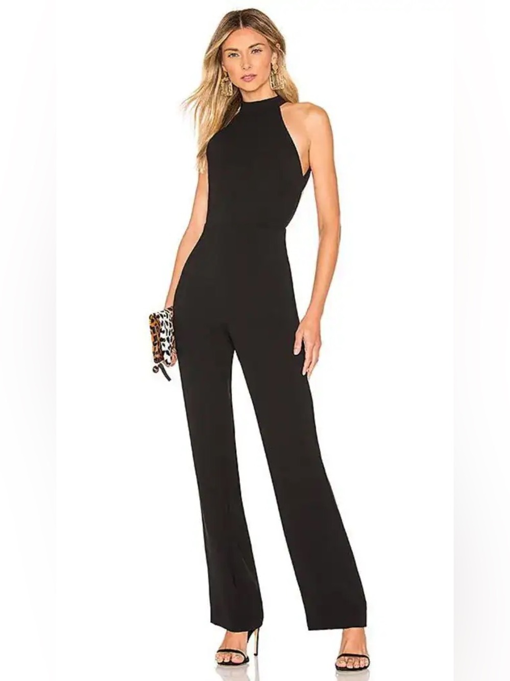 House of Harlow 1960 Revolve Meant To Be Black Backless Halter Jumpsuit Size XL